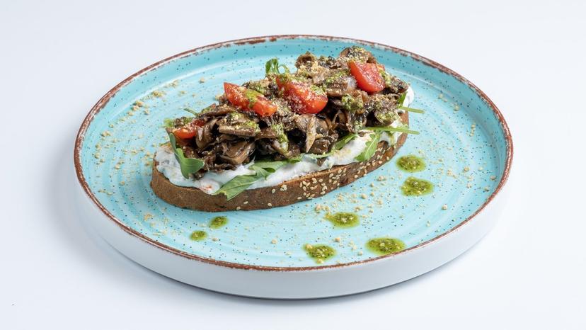 image of Open Mushroom Pesto Sandwich